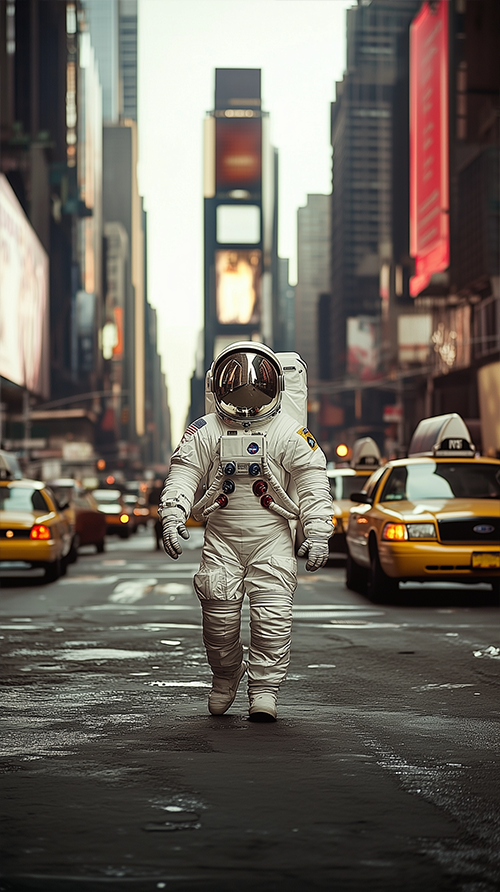 „Astronaut in NYC“ Kunstwerk 65x118cm (1 von nur 5)